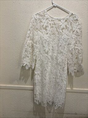 Bisou Bisou White Floral Crochet Lace Dress - Sheath
